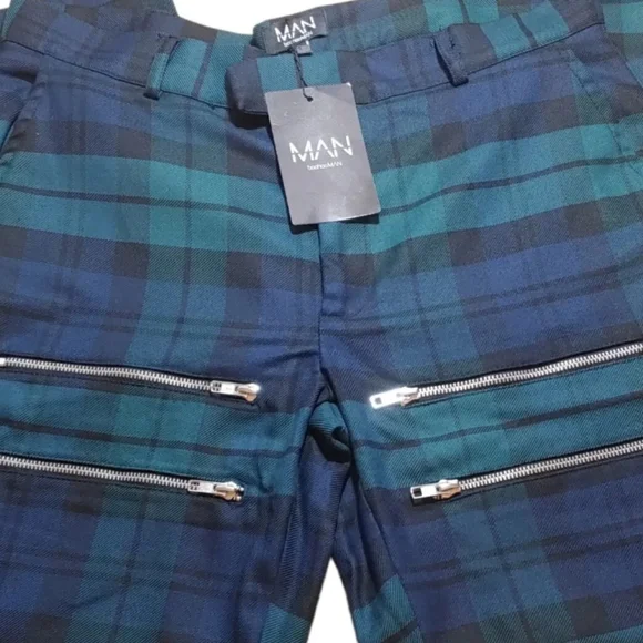 Boohoo Man Skinny Tartan Tailor Trousers Pants Ankle Zip Men 32 Hertiage Plaid - Picture 15 of 15
